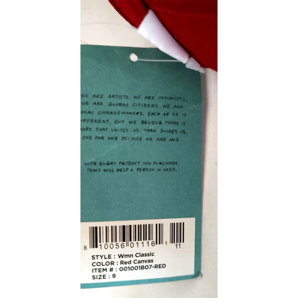 Toms Women's Classic Slip On Canvas Shoes W 9 Red Loafer Flats NWT - Picture 9 of 10